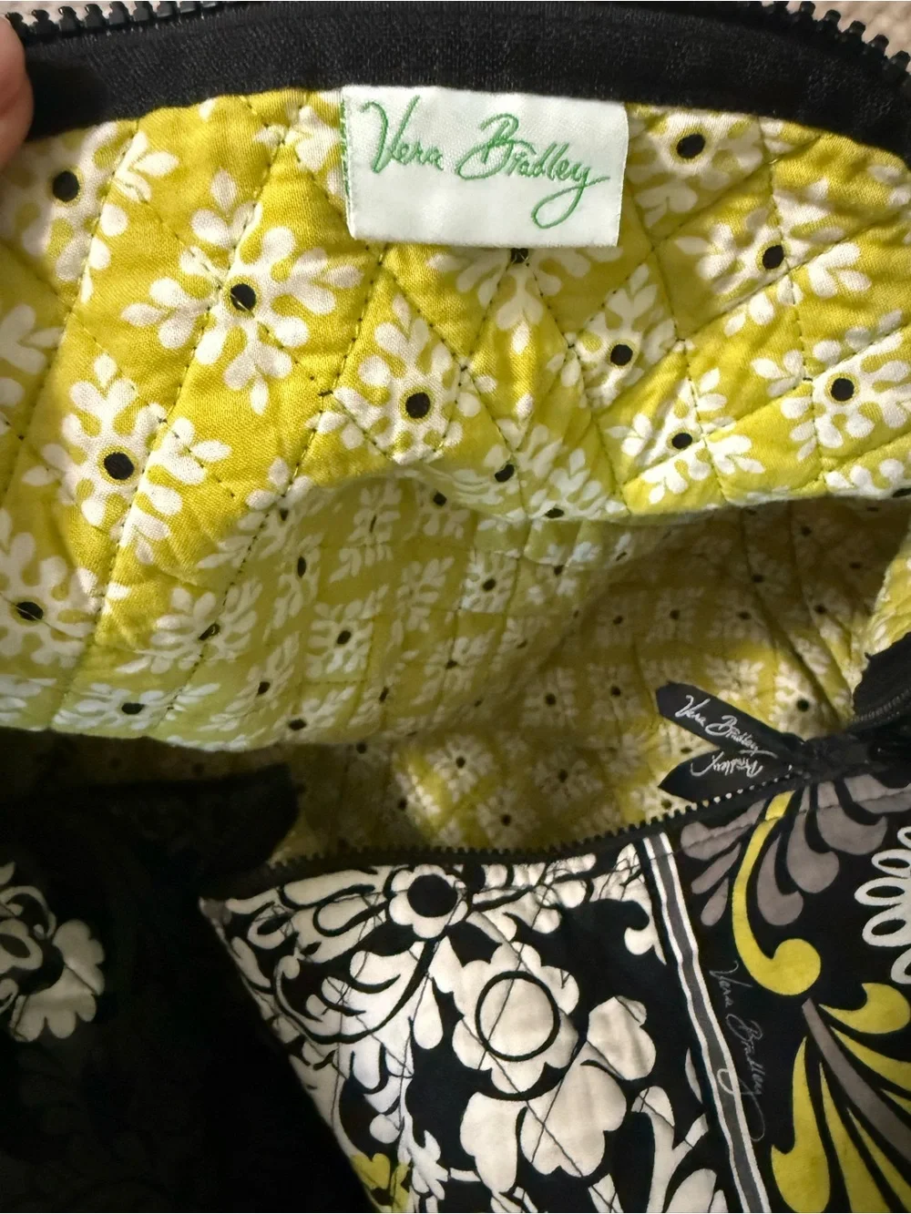 Vera Bradley Quilted Floral Tote and Duffel in Black, Gray & Yellow